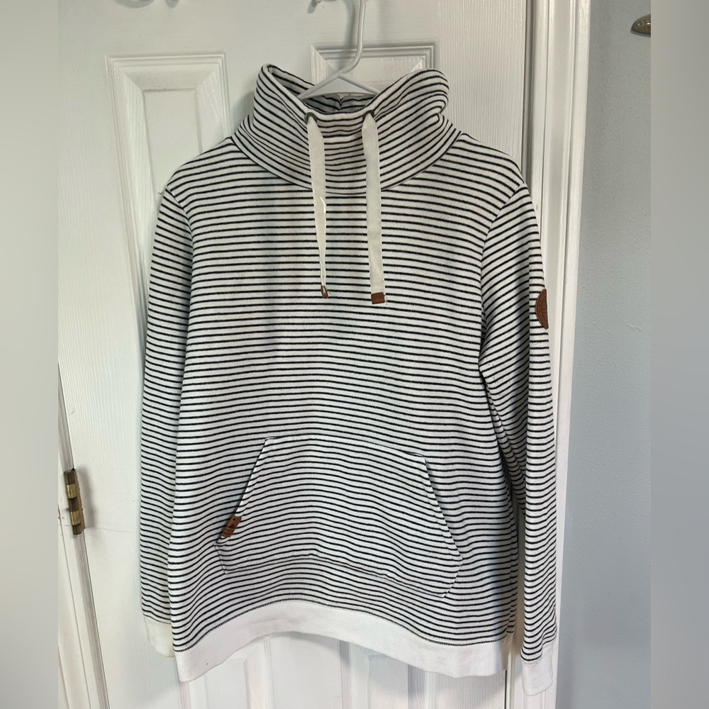 Roxy Black and White Striped Funnel-Neck Pullover